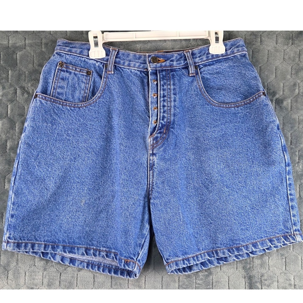 Republic Denim Womens High Waisted Mom Shorts Blue Medium Wash Button Fly 15/16